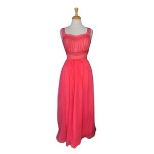 Vntg 60’s Sears Royal Charmode hot pink sheer nightgown size S